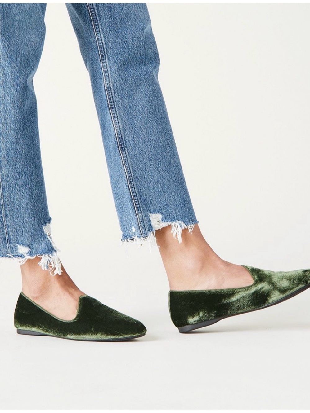 Birdies The Heron Loafers Women's Size 6 / 6.5 Olive Green Velvet Slip On Flats